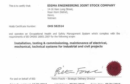 OHSAS 18001:2007 Certificate